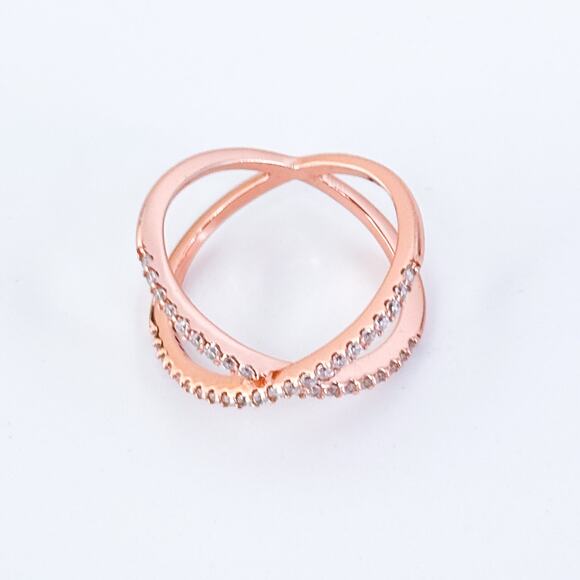 Vintage Sterling Silver 925 Rose Gold Tone Cubic Zirconia X-Band Ring Size 5.25 - Picture 3 of 10